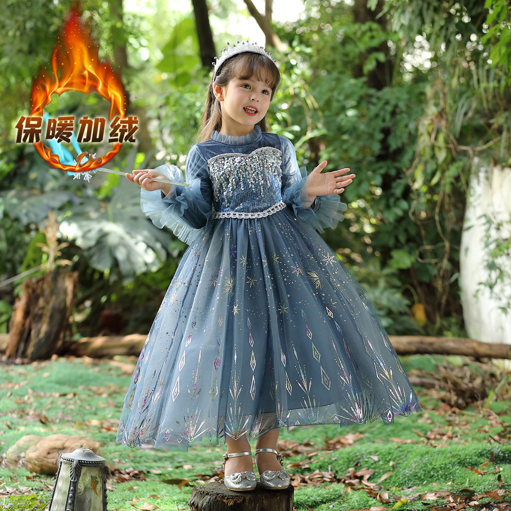 Novo produto pronto estoque congelado infantil velo-velo elsa vestido de princesa meninas saia outono inverno 2026 vesti