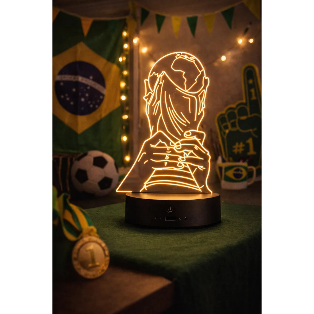 Luminária 3d Taça Copa Do Mundo Brasil Led Futebol Troféu