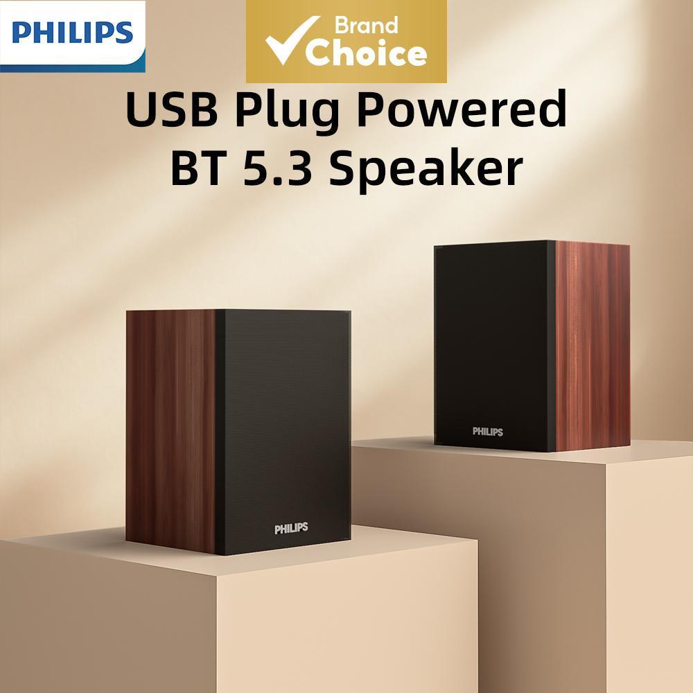 PHILIPS Altifalante Portátil USB Alimentado por Bluetooth 5.3 - Corpo Compacto em Madeira, Som HiFi para Casa e