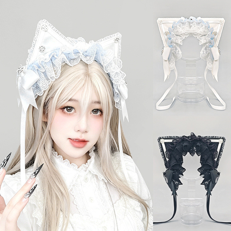Tiara Lolita Y2K com Orelhas de Gato para Cosplay em Comic Con, Acessório de Cabelo para Garota Gato, Adereço de Cabeça
