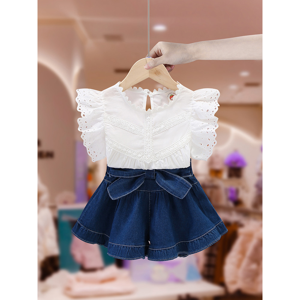 Meninas terno meninas terno saia vestido de verão 2026 novo estilo bebê menina moda camisa de manga curta moda verão sai