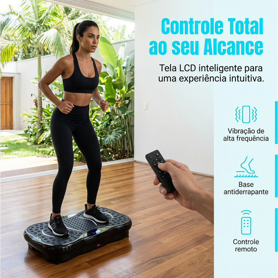 Plataforma Vibratória Emagrecimento, 99 Níveis c/ Controle Remoto e Bluetooth (Bivolt)