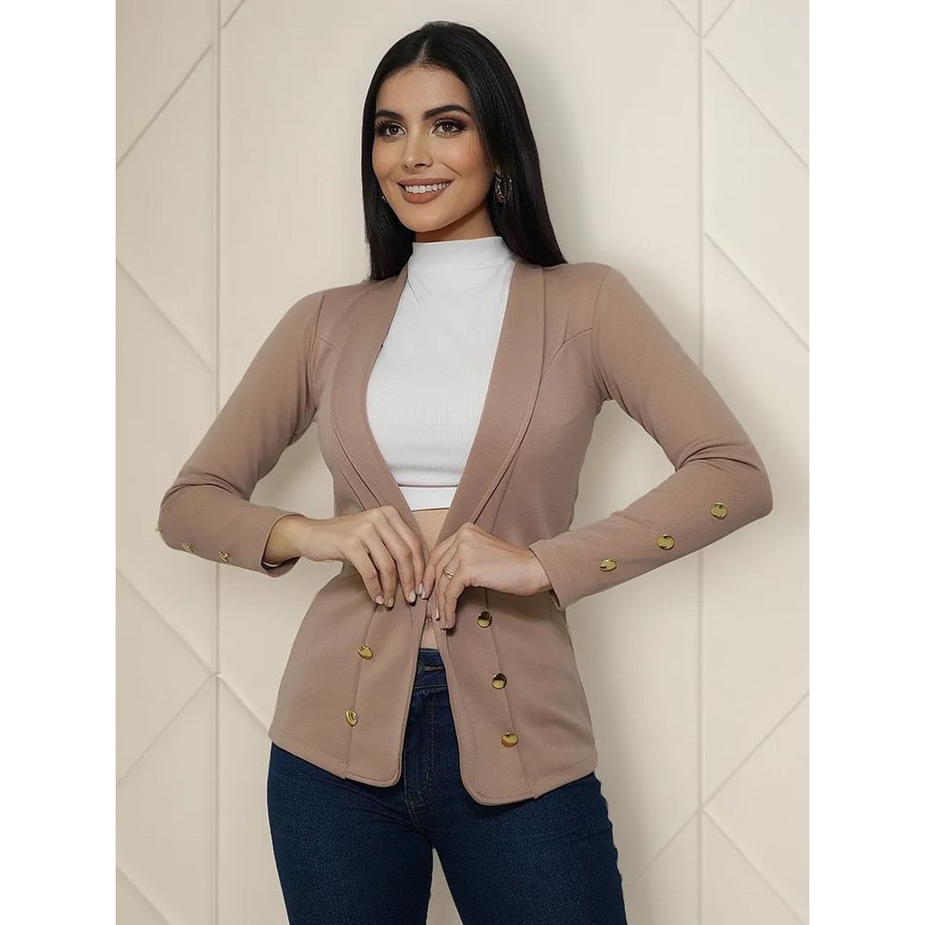 Blazer Feminino Linho Acinturado Social Elegante Casaco Feminino