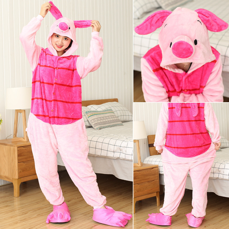 Pijama Quente De Inverno Para Leitão , Macacão De Flanela Grossa Com Capuz De Pelúcia De Desenho Animado Adultos , Roupa