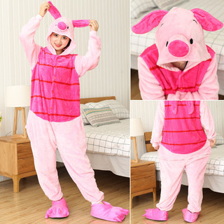 Pijama Quente De Inverno Para Leitão , Macacão De Flanela Grossa Com Capuz De Pelúcia De Desenho Animado Adultos , Roupa