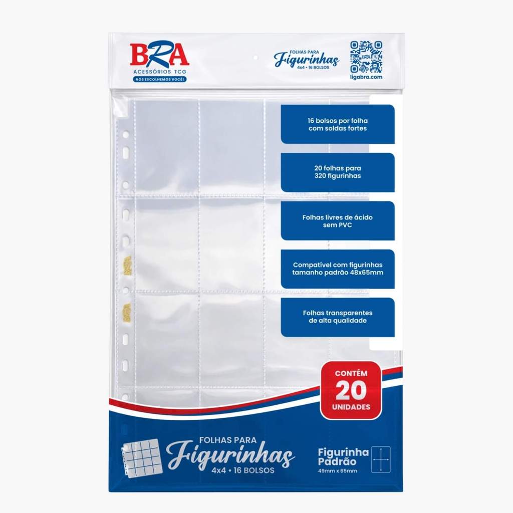 Folha para Pasta Figurinhas 4x4 Transparente - 20 Unidades BRA - BC-227T