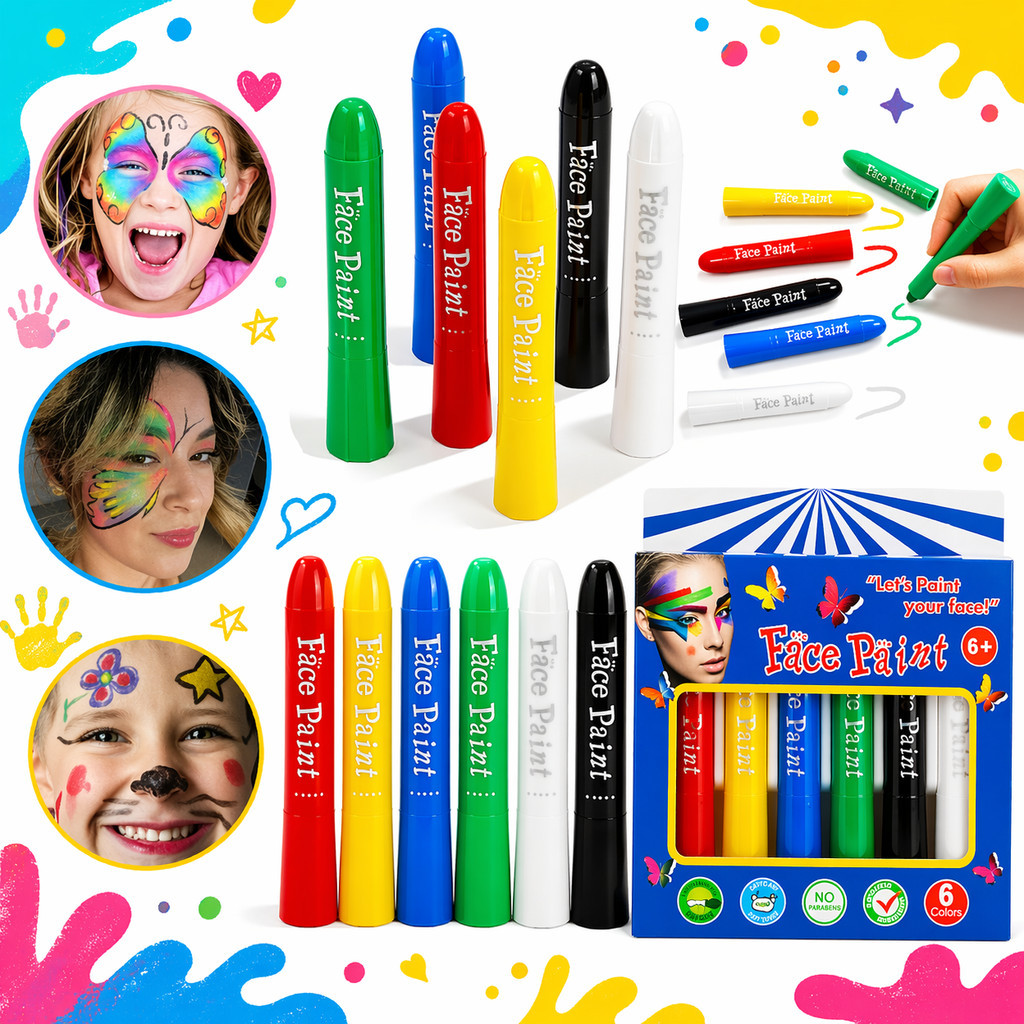 Kit Pintura Facial Infantil 6 Cores Caneta Lavável para Rosto Copa do Mundo Festa Maquiagem Artística