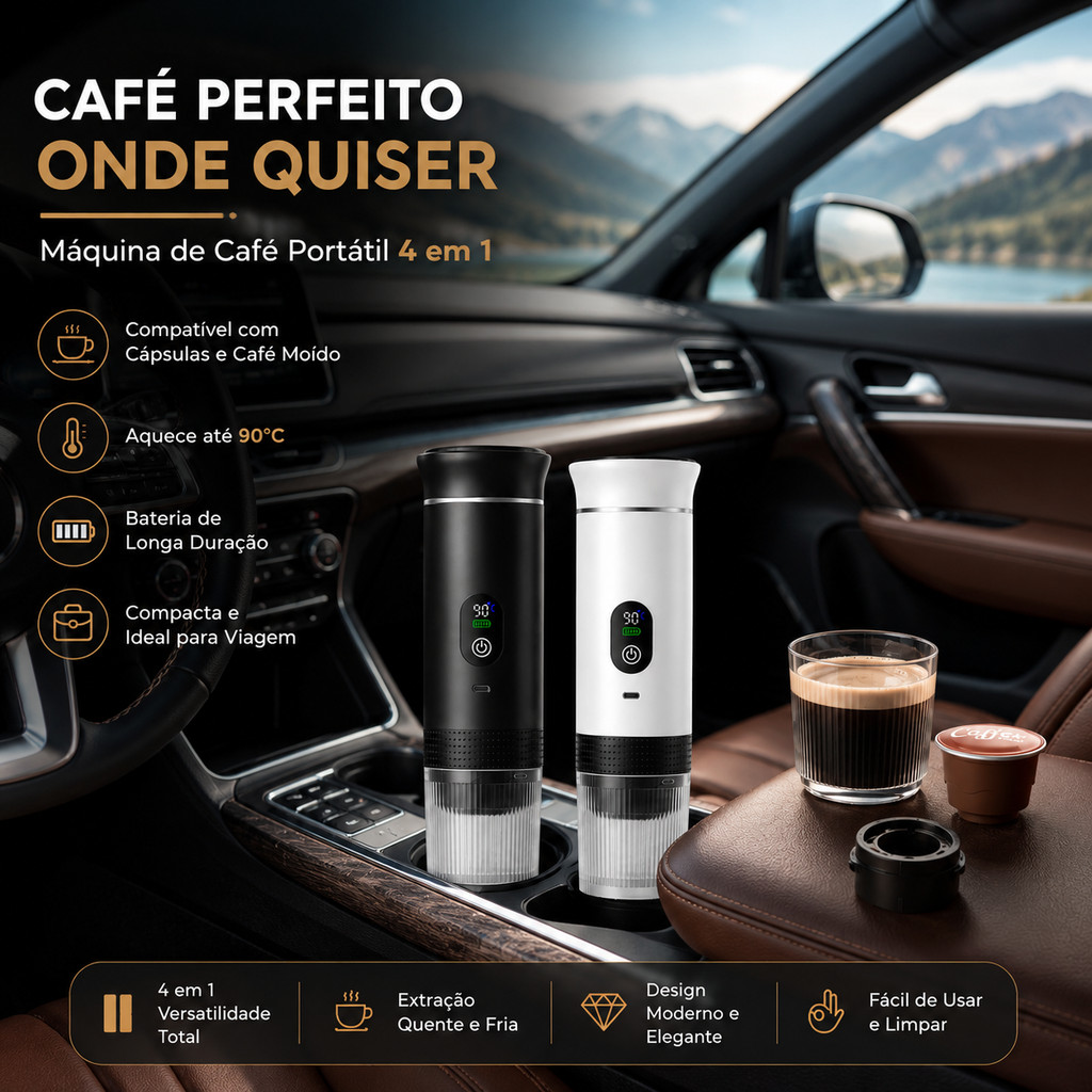 Mini Cafeteira Portátil 3 Em 1 Com Aquecimento USB Espresso Cápsula e Café Moído