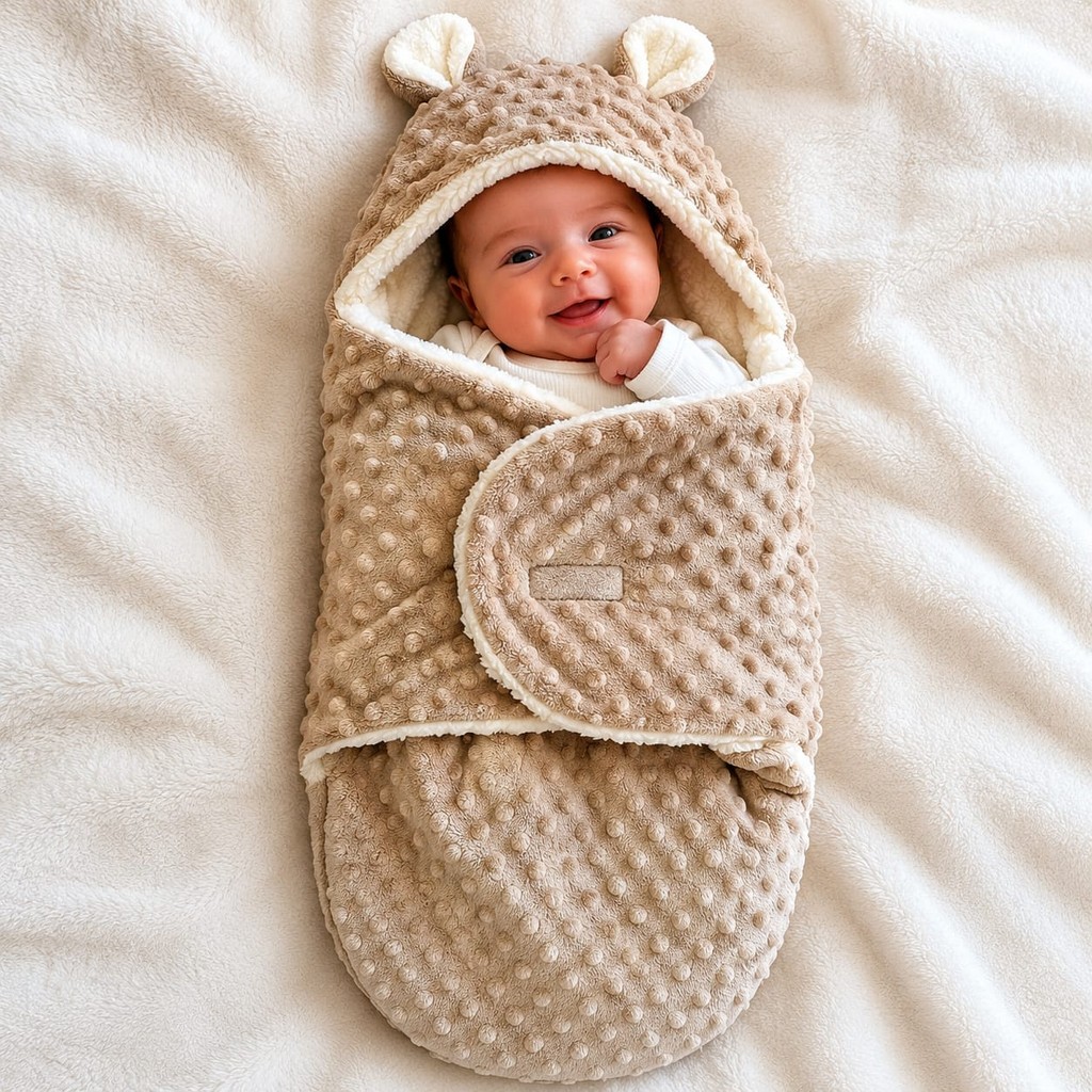 Saco de Dormir para Bebê em Manta Soft Pipoquinha e Sherpa - Toque Macio e Aconchegante