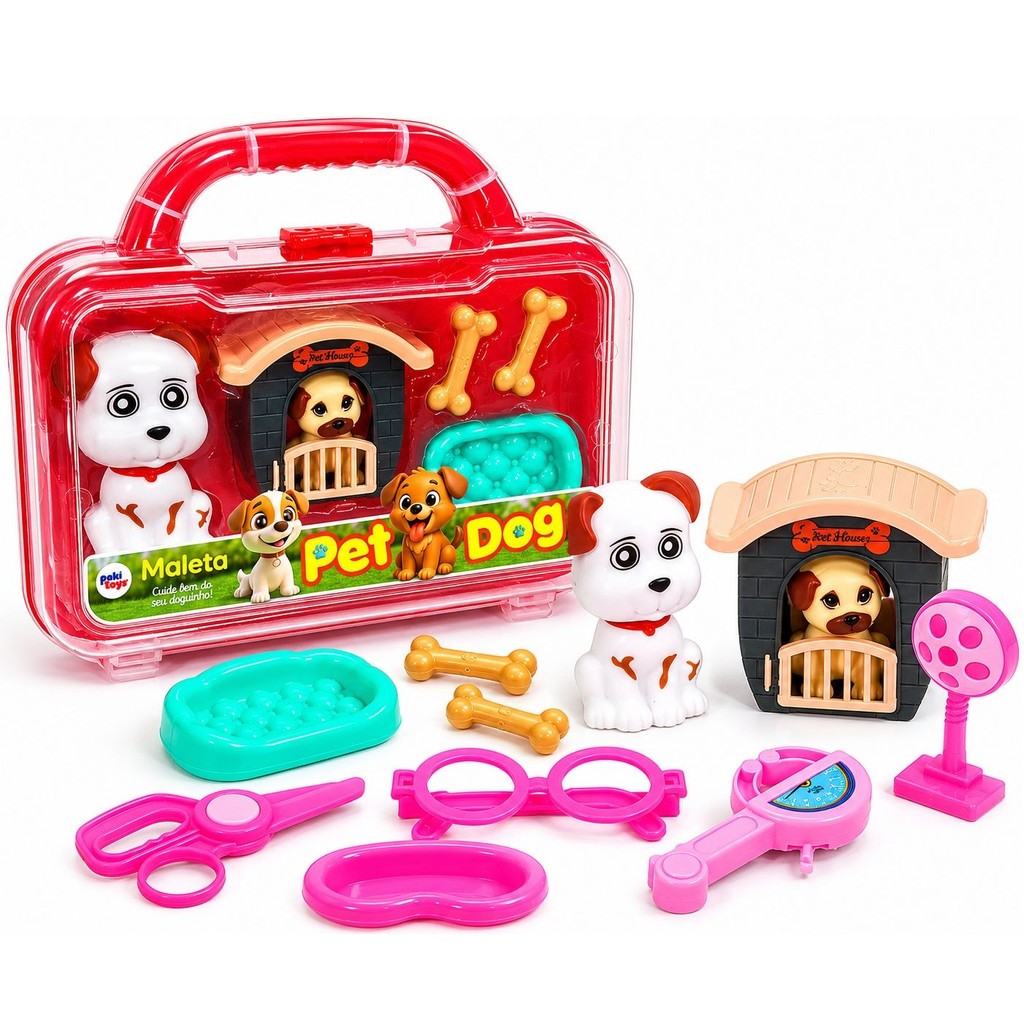 Maleta Pet Dog Paki Toys com Acessórios Infantil Veterinário Pet Doguinho
