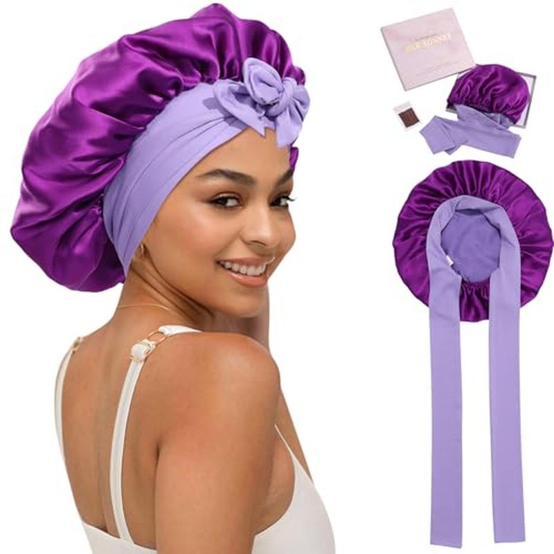 HAIMEIKANG Gorro Dupla Face 100 % Seda Amoreira & amp ; Touca De Banho Feminina – Dormir De Premium Para Cuidados Com Os