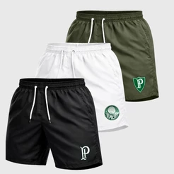 Kit 3 Mauricinhos Tactel Bermuda VERDAO 2026 Futebol Masculino Esportivo Torcedor Treino Academia
