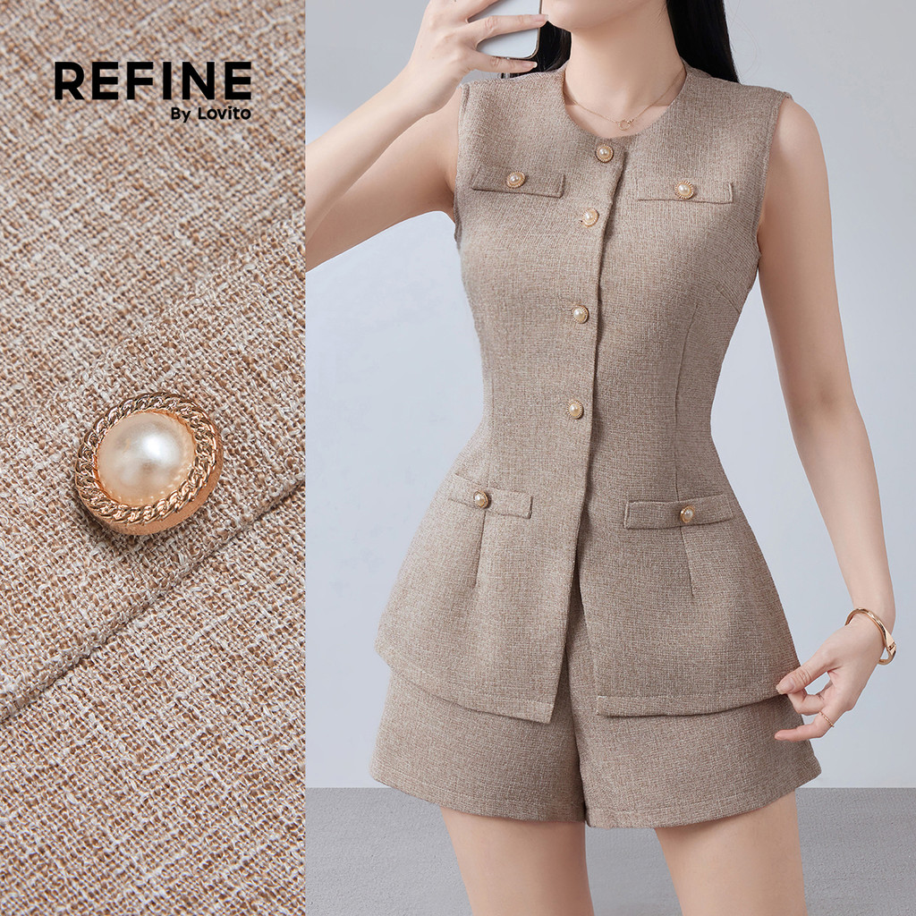 (Refine by Lovito) Tops ou Bottoms Elegantes de Inspiração Chanel Estilo Primavera/verão Top Cáqui claro LR35E084