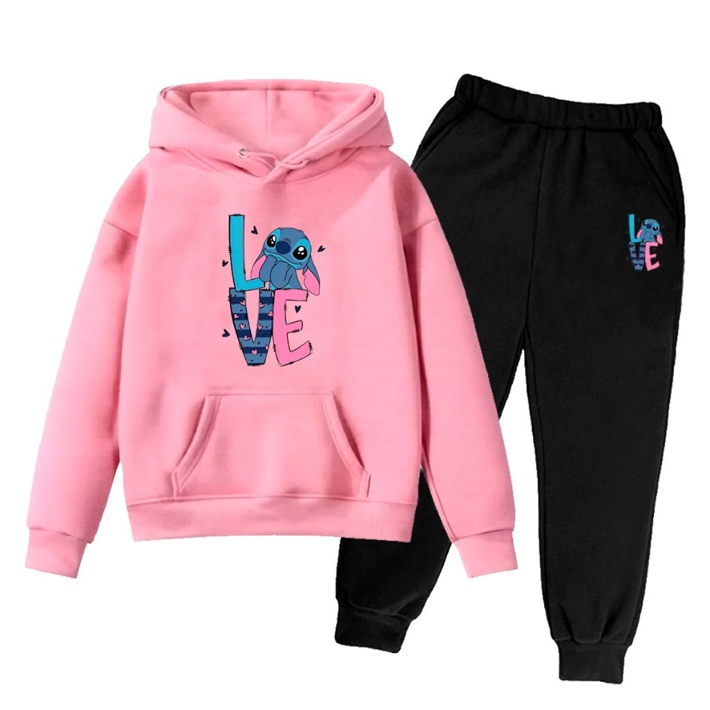 Conjunto Infantil Stitch Love Moletom Flanelado + Calça com Punho | Quentinho, Fofo e Confortável 💙✨