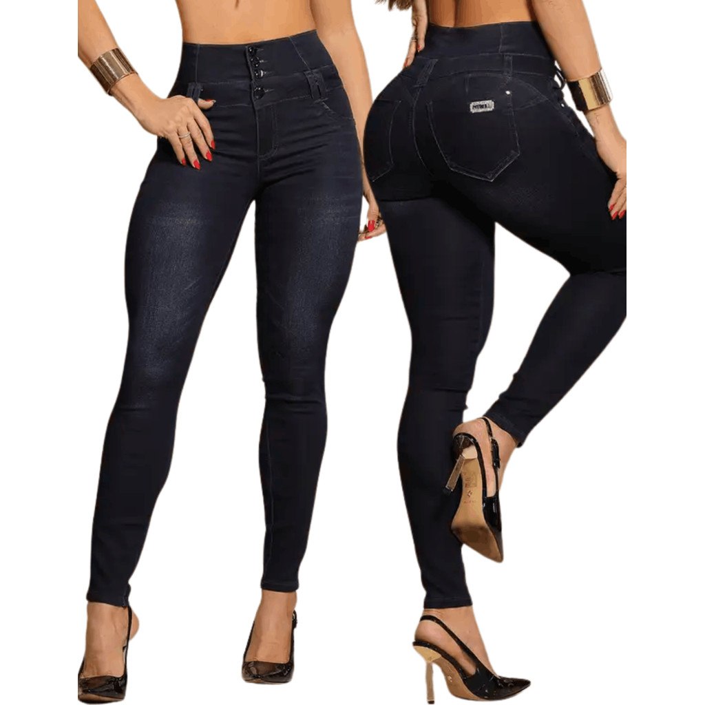 Calça Jeans Feminina Pit Bull Cintura Alta Modeladora Corpo Bundex Elastano Premium Levanta Bumbum