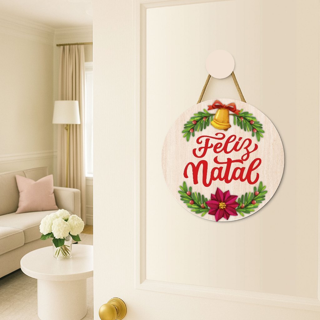 Enfeite Porta Casa Feliz Natal + Pendurador Incluso, Decoração Casa Sala, Guilanda Natalina