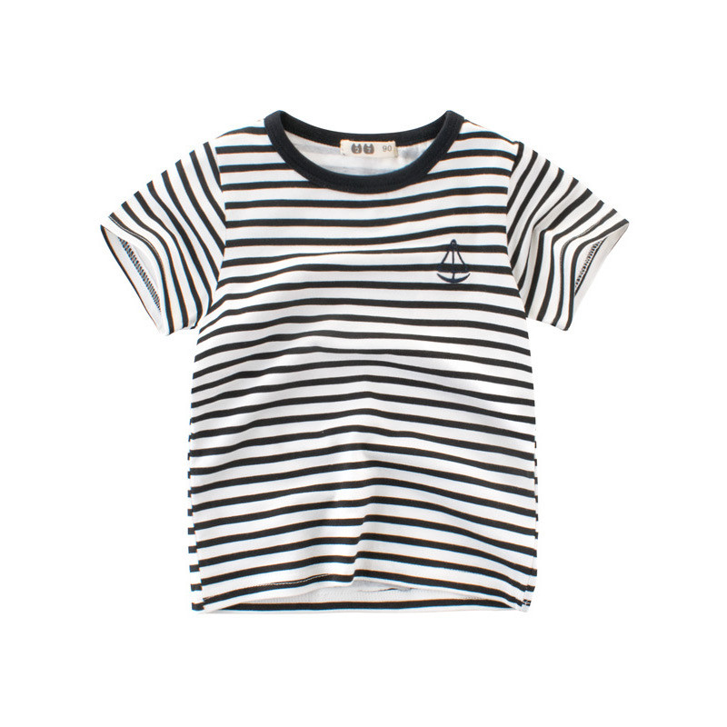 27 crianças roupas infantis 2026 verão listrado camiseta Lycra algodão meninos de manga curta camisa de fundo estrangeir