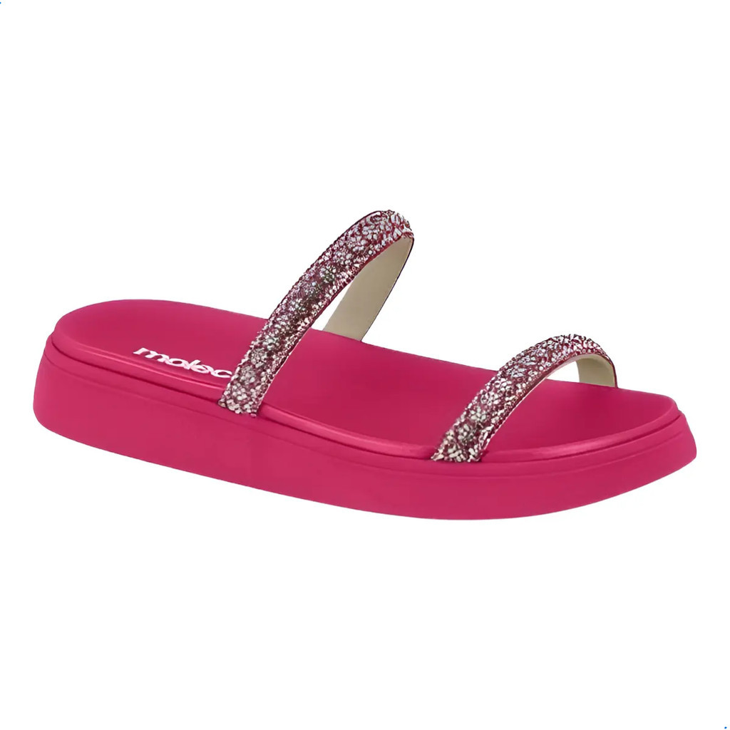 Sandália Feminina Moleca Flatform Papete com Strass
