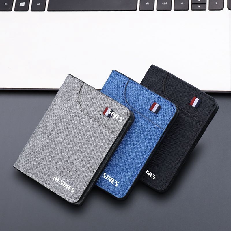 Carteira de lona masculina estilo curto moda all-Match estudante simples titular do cartão de carteira de motorista tudo