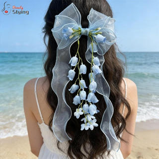 GERYRUD Grampo De Cabelo Bico De Pato Com Laço , Grampos Para Cabeça , De Chiffon Floral Borla Meninas