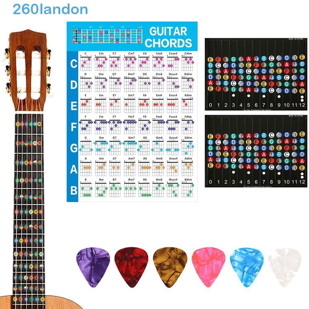 Gráfico De Acordes Para Prática De Guitarra LANDON , Pôster Não Provocante Codificado Por Cores , Papel Revestido
