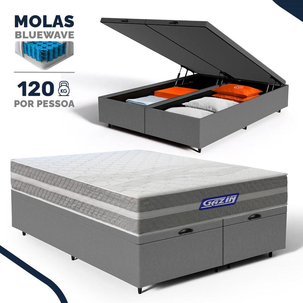 Cama Box Baú com Colchão Gazin de Molas Ensacadas One Face Air Up Queen 158cm