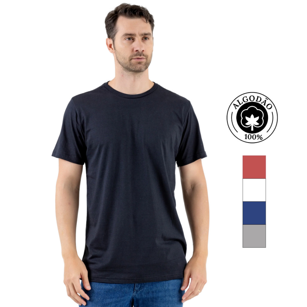 Camiseta Masculina Básica Lisa 100% Algodão perfeita para o dia a dia, caimento perfeito