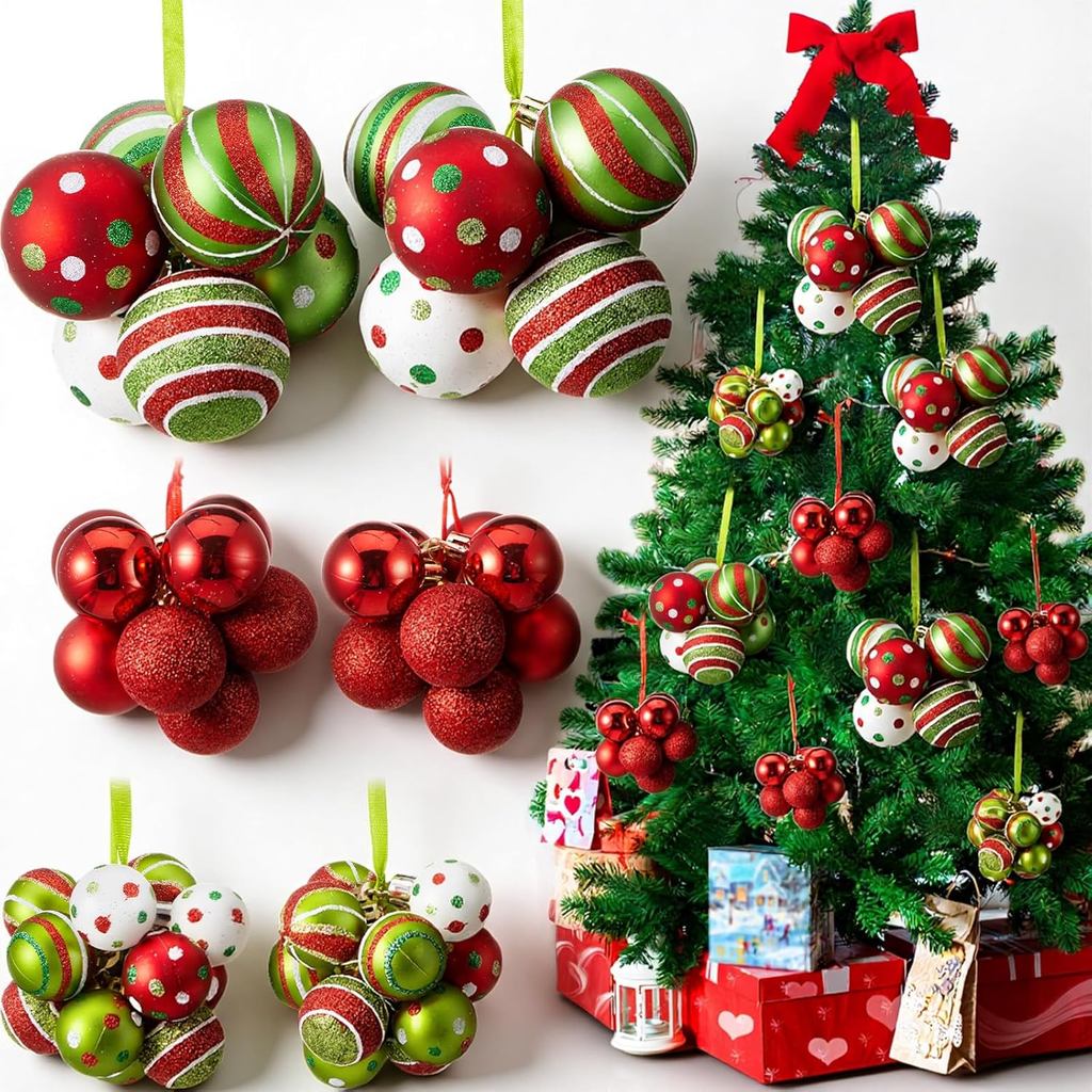 6 Conjuntos de 54 Peças de Enfeites de Bolas de Natal para Árvore, Pré-Amarrados, de Plástico, Decorações de Árvore de N