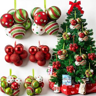 6 Conjuntos de 54 Peças de Enfeites de Bolas de Natal para Árvore, Pré-Amarrados, de Plástico, Decorações de Árvore de N