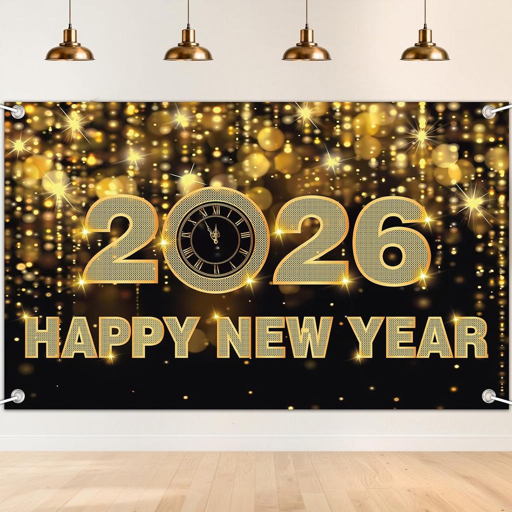 Decorações de Feliz Ano Novo 2026, Faixa de Feliz Ano Novo 2026 de 70,8 * 45 polegadas, Painel de Fundo de Feliz Ano Nov