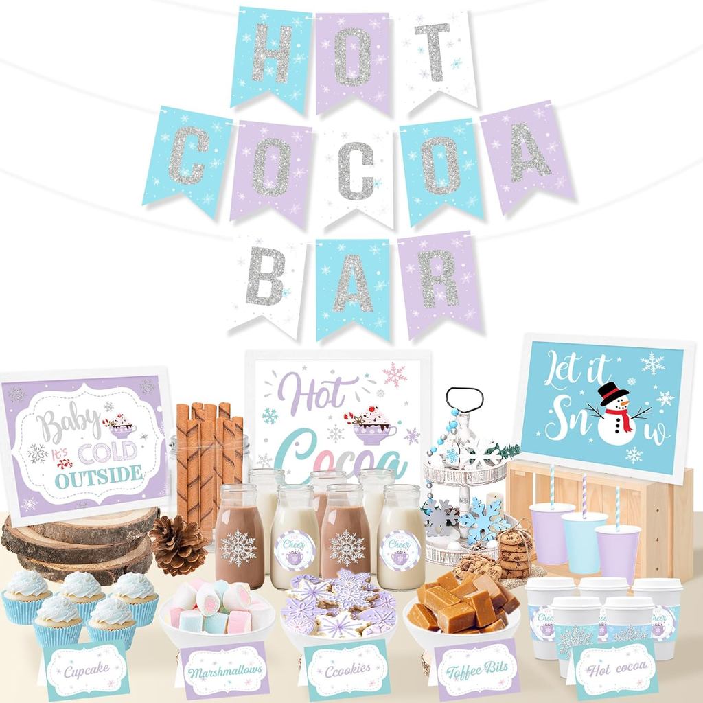 Kit de Barra de Chocolate Quente Roxo Azul Prata, Suprimentos para Barra de Chocolate Quente de Natal, Faixa Decorativa