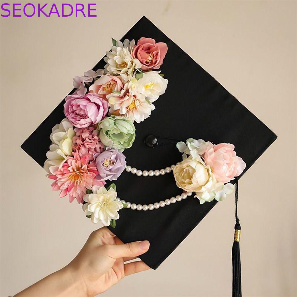 Boné De Formatura De Flores SEOKADRE , Chapéu Mestre Acadêmico Ajustável Com Borlas , Solteiro Franja