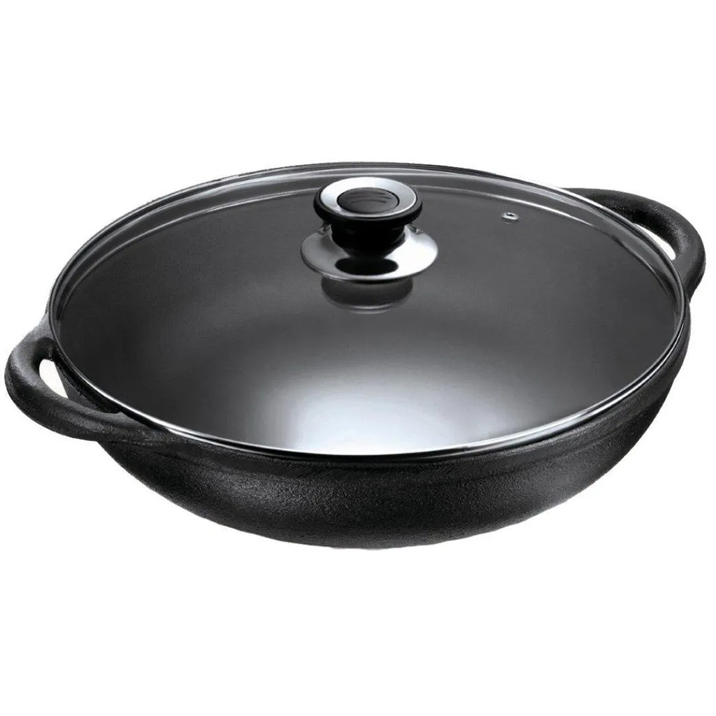 Panela Parmegiana Wok Disco de Ferro Fundido com Alça E Tampa 28cm 3,0 Litros