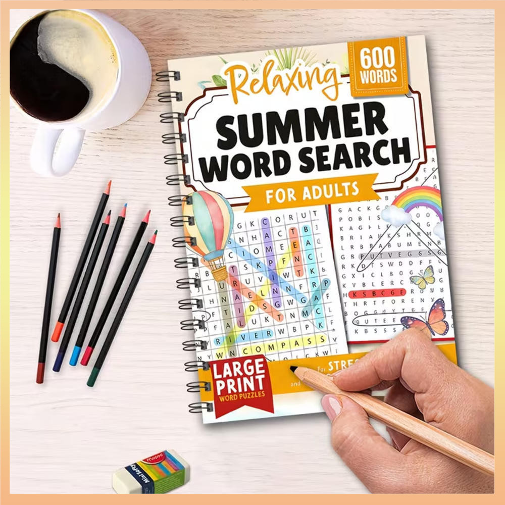 A4 Bigprint Verão Palavra Busca Quebra-Cabeças Para Adultosstressreliefrelaxation Cérebro Gamebook Impressão 600 Palavra