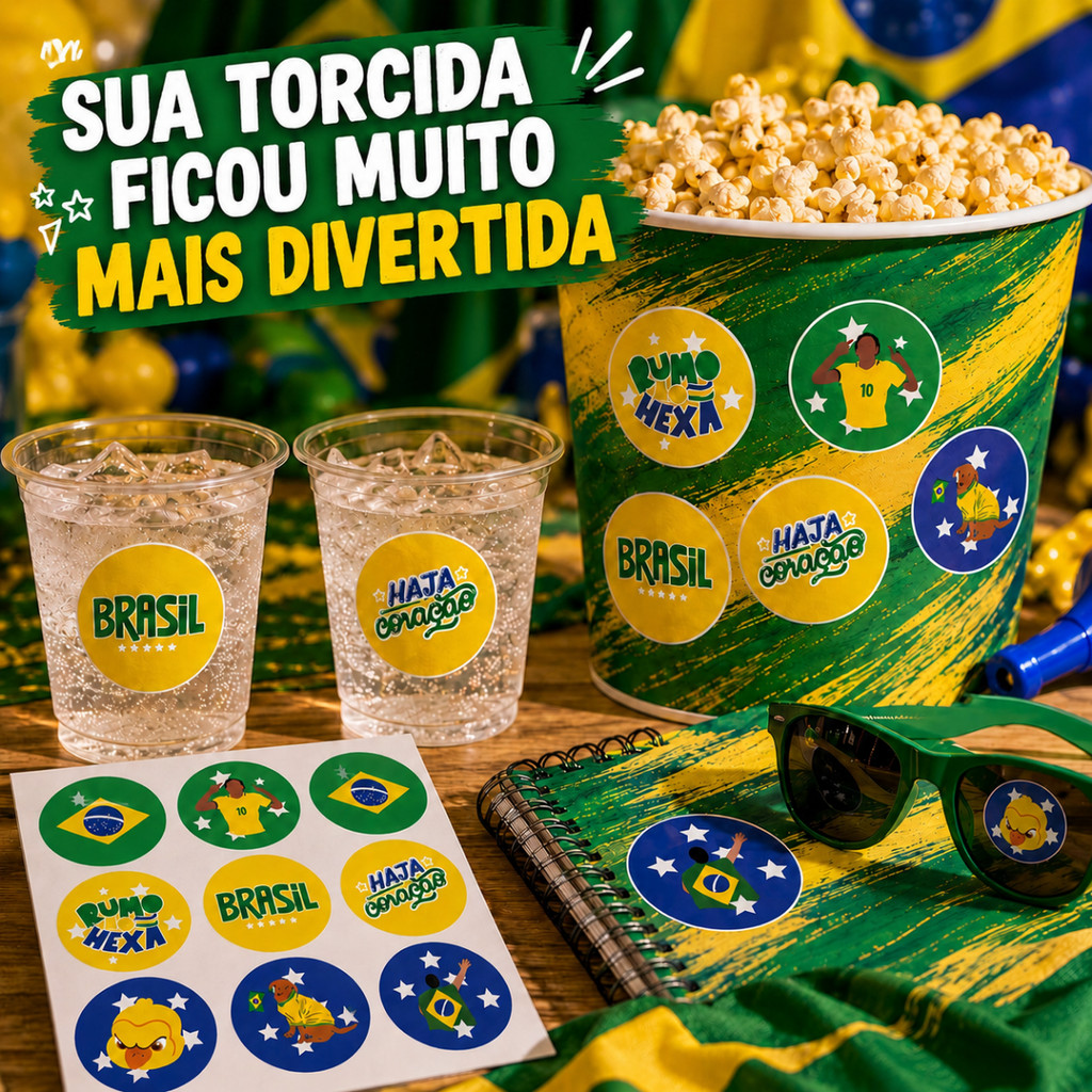 Kit Adesivos Sticker Cartela Brasil Copa do Mundo Futebol 2026 Torcida