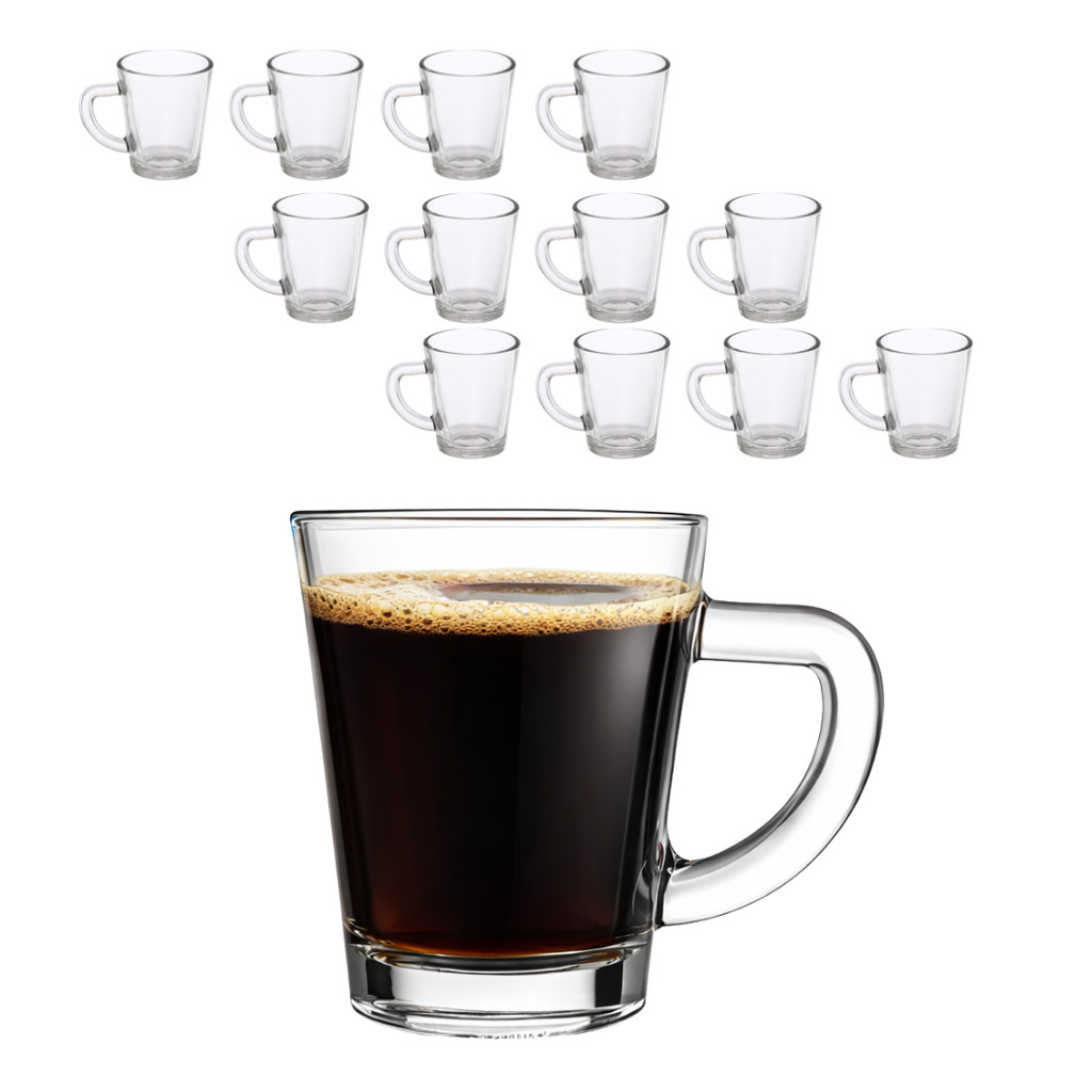 Kit 24 Xicara Caneca Taça Copo De Vidro Transparente Sem Pires Moderno Café Chá Cappuccino Alça 70ml
