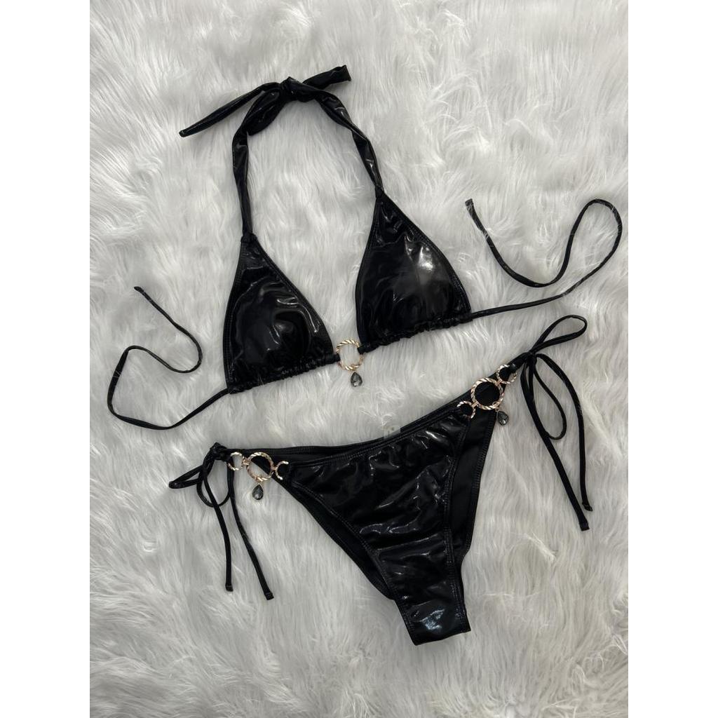 Biquíni maiô dividido cristal diamante cor sólida Sexy praia férias maiô com tiras