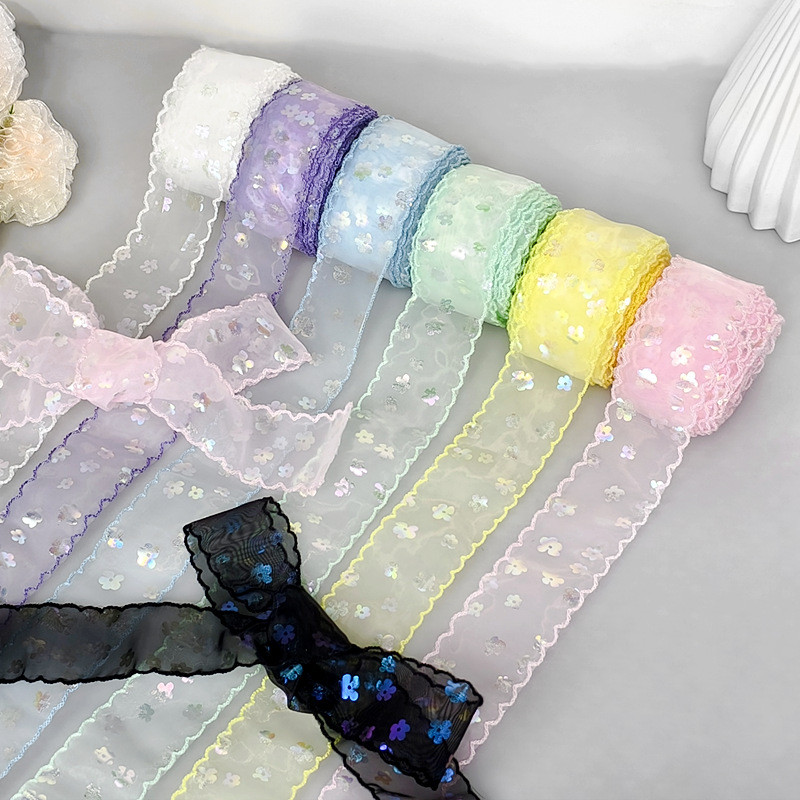 Fita Decoração Organza Renda Lantejoulas 4cm