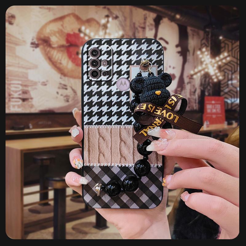 Capa De Telefone Com Pulseira De Urso Pingente De Pérola Preta Para MOTO G30/G10/G20/Lenovo K30 Note/K30 Pro Protetora M