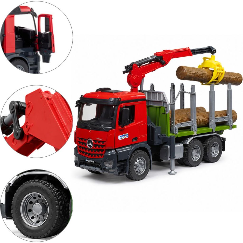 Brinquedo Caminhão Bruder Mercedes Bens Arocs MB Guincho Florestal 1:16 Guindaste Silvicultura Realista