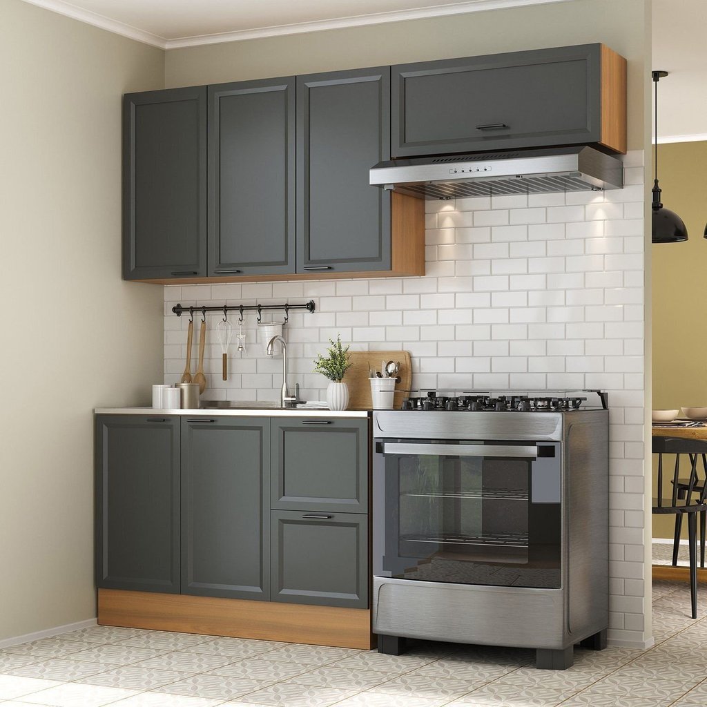 Cozinha Compacta Modulada 3 Peças 2 Aéreos 1 Balcão Soho CabeCasa MadeiraOriginals Freijó/Grafite