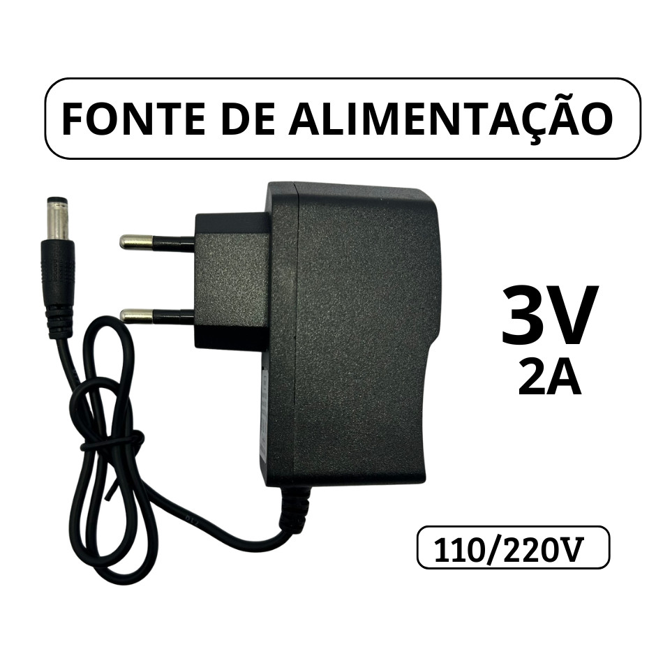 Fonte de Alimentação 3V 2A Bivolt  Plug P4 Câmeras, Rádio, Lanterna, Fitas Led Roteadores Projetor Mini Ventilador