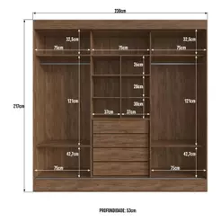 Guarda Roupa Casal CR35384 3 Portas de Correr 4 Gavetas Castanho-Preto MDF