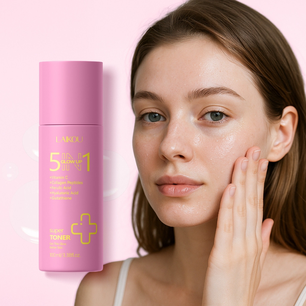 LAIKOU 5 em 1 Super Tônico Iluminador com Vitamina C, Peptídeos de Colágeno, Glutationa, Hidratante para Uniformizar o T