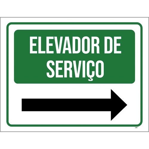 Placa Sinalização - Elevador Serviço Verde Seta