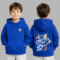 Moletom Infantil Sonic o Ouriço Corredor Estilo Streetwear Personalizado Desenho Bolso Canguru Capuz
