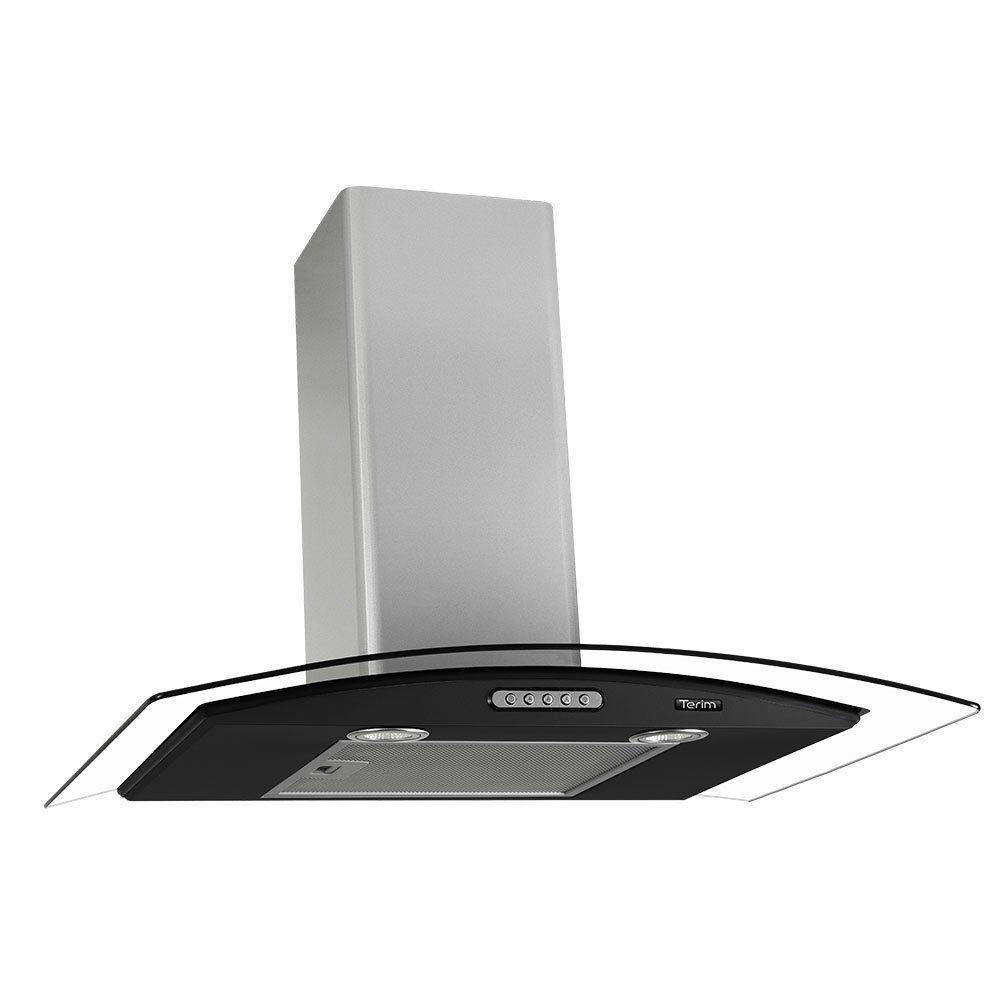 Coifa de Parede Terim Vidro Curvo Duto Slim Inox 80cm Black com Led 220V