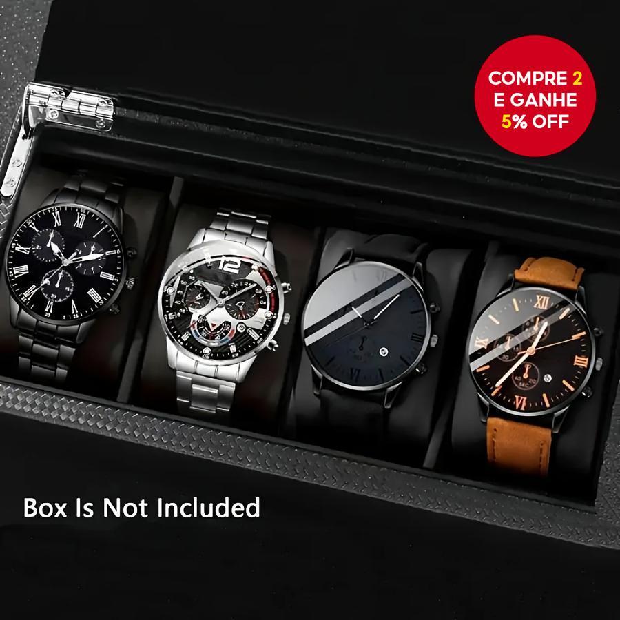 Moda Masculina Relógios De Negócios Relógio De Quartzo De Aço Inoxidável Casual Pulseira De Couro Calendário Pulso (Sem 