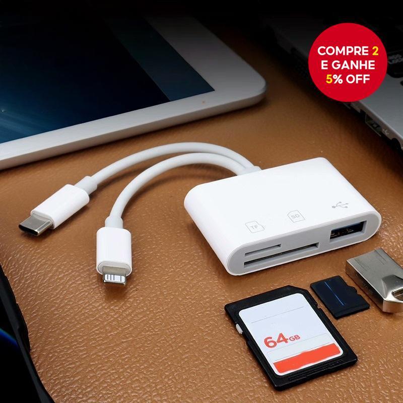 Portas 3 em 1 para leitor de cartão iOS Tipo C, Micro SD, TF, leitor externo de disco U, adaptador para tablet e