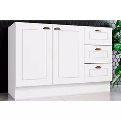 Módulo Cozinha Henn Americana Balcão 2 Portas e 3 Gavetas p/ Pia 120cm S/tampo Branco